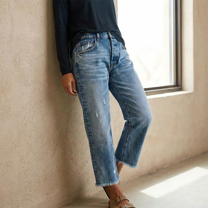 Paula - Vaqueros femeninos cropped rectos estilo retro de Valerina Milano